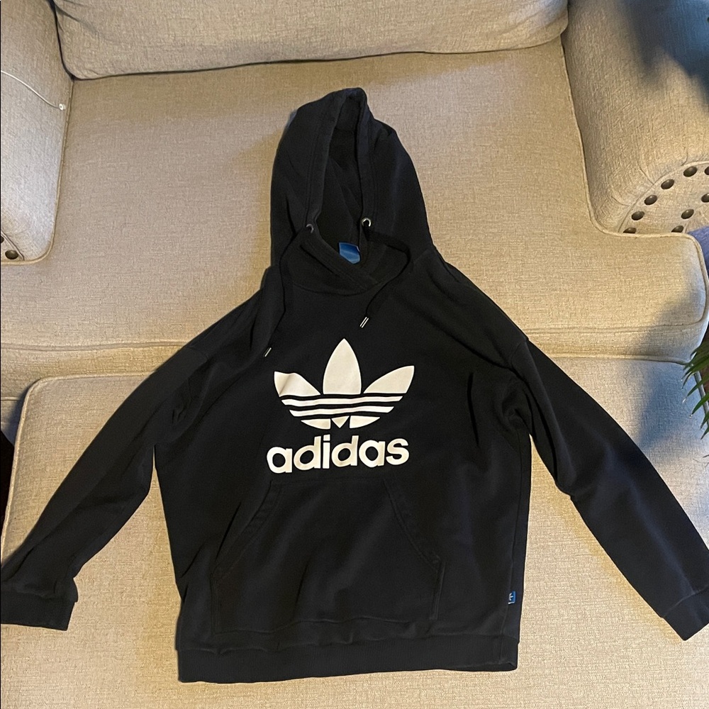 Adidas Black Hoodie with White Trefoil Logo